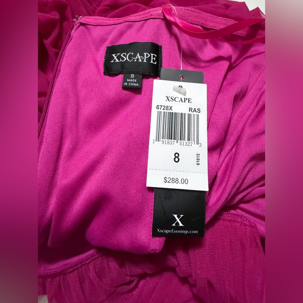 NWT Xscape Evenings Sz 8 Hot Pink Ruched Strapless Maxi Gown Dress Formal $288 - Picture 8 of 8